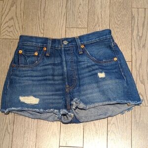 Levi's 501 Blue Jean Shorts Distressed High Rise - Size 25 Excellent Condition